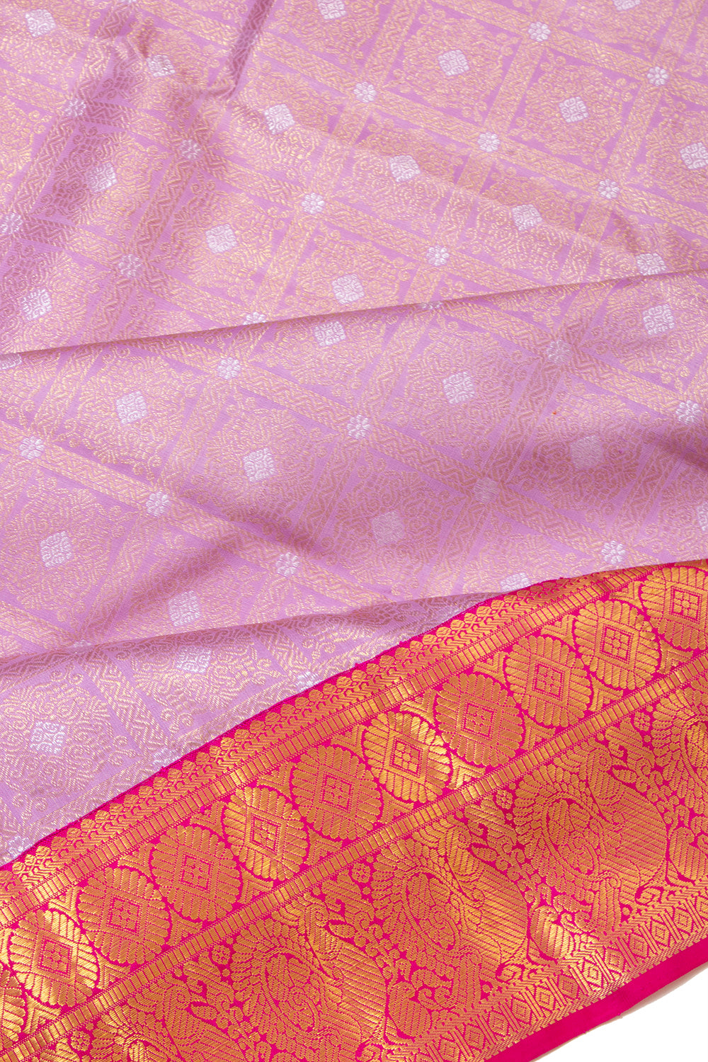 Kanchipuram Silk Checks And Butta Lavender Saree