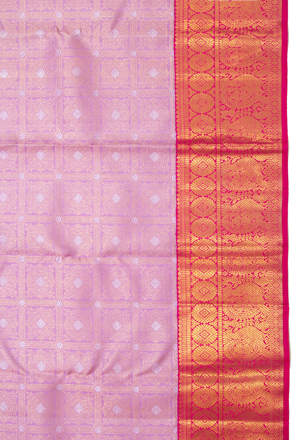 Kanchipuram Silk Checks And Butta Lavender Saree