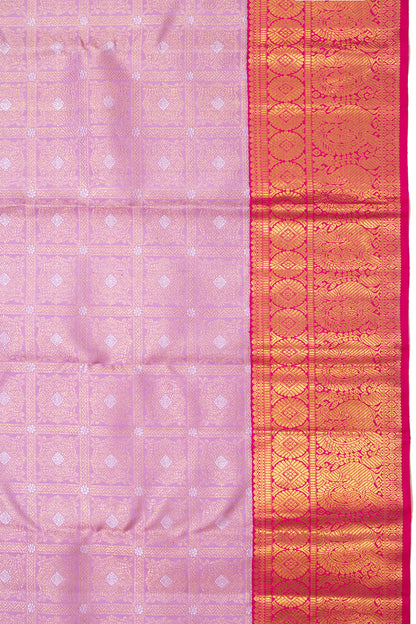 Kanchipuram Silk Checks And Butta Lavender Saree