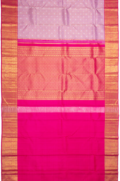 Kanchipuram Silk Checks And Butta Lavender Saree