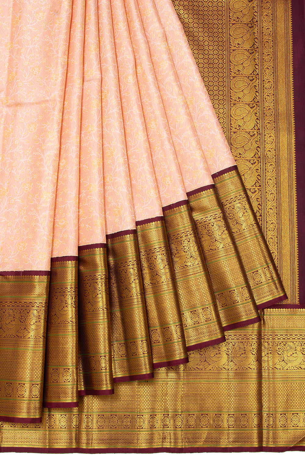 Kanchipuram Silk Jaal Peach Saree