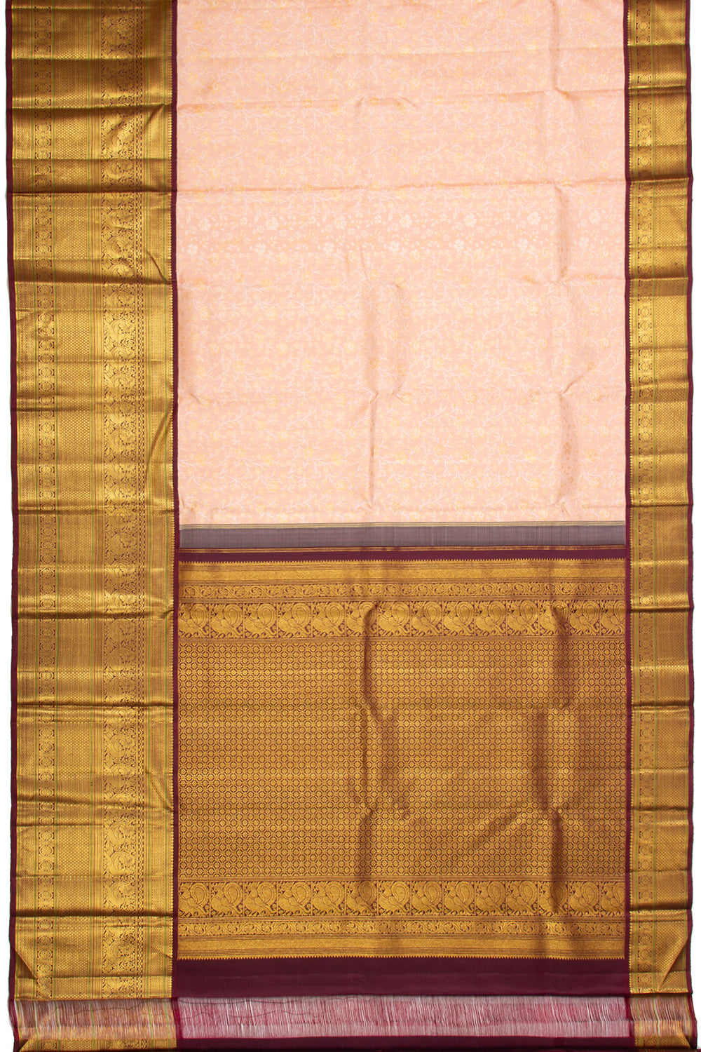 Kanchipuram Silk Jaal Peach Saree