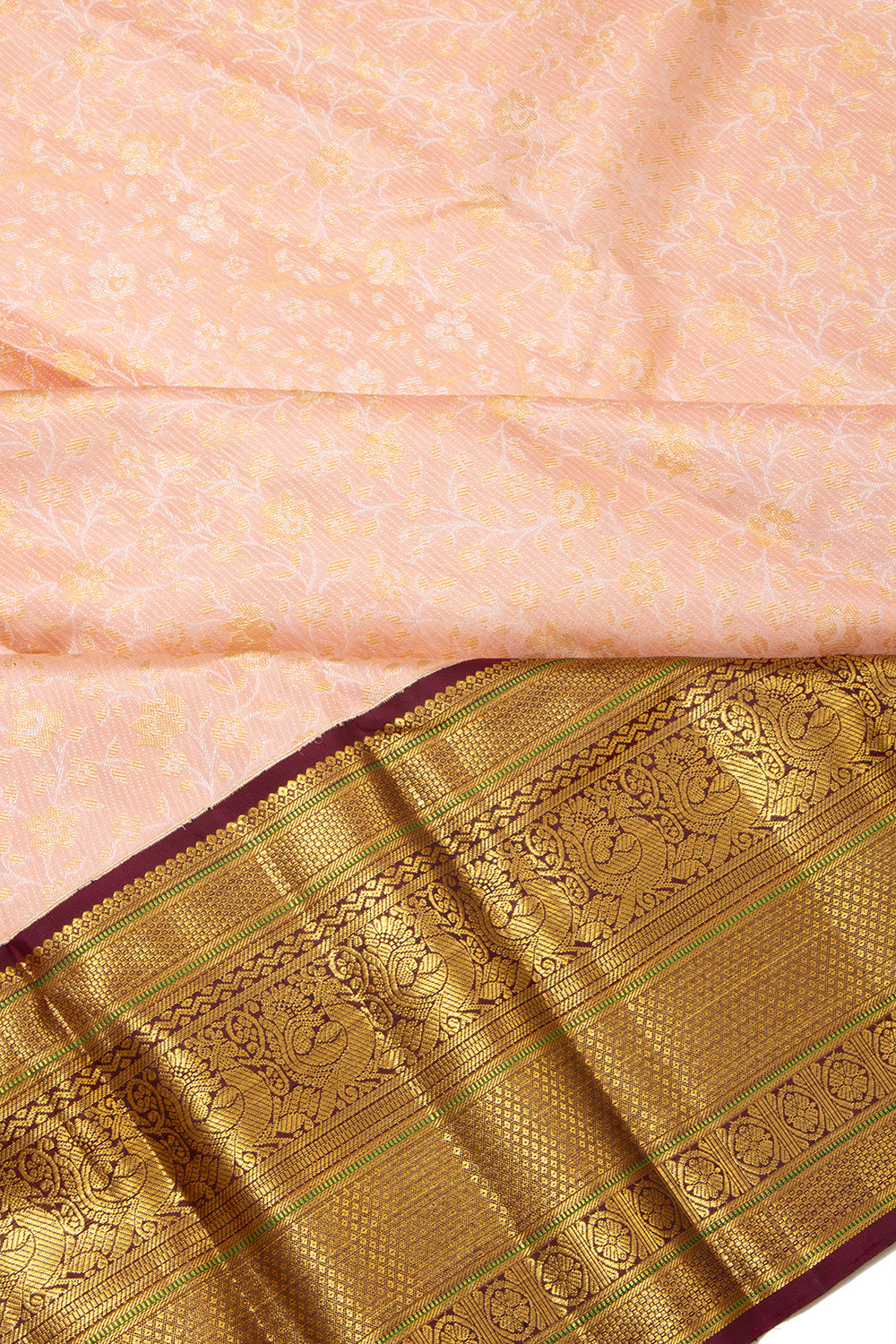 Kanchipuram Silk Jaal Peach Saree