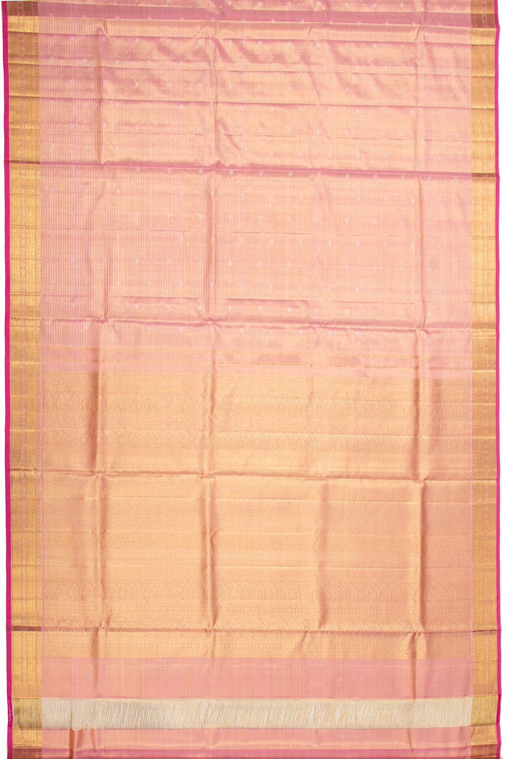 Kanchipuram Silk Tissue Horizontal Lines Pink Saree With Small Border