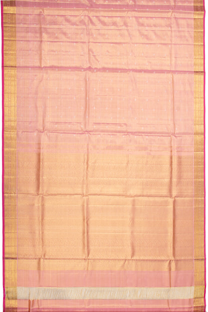 Kanchipuram Silk Tissue Horizontal Lines Pink Saree With Small Border