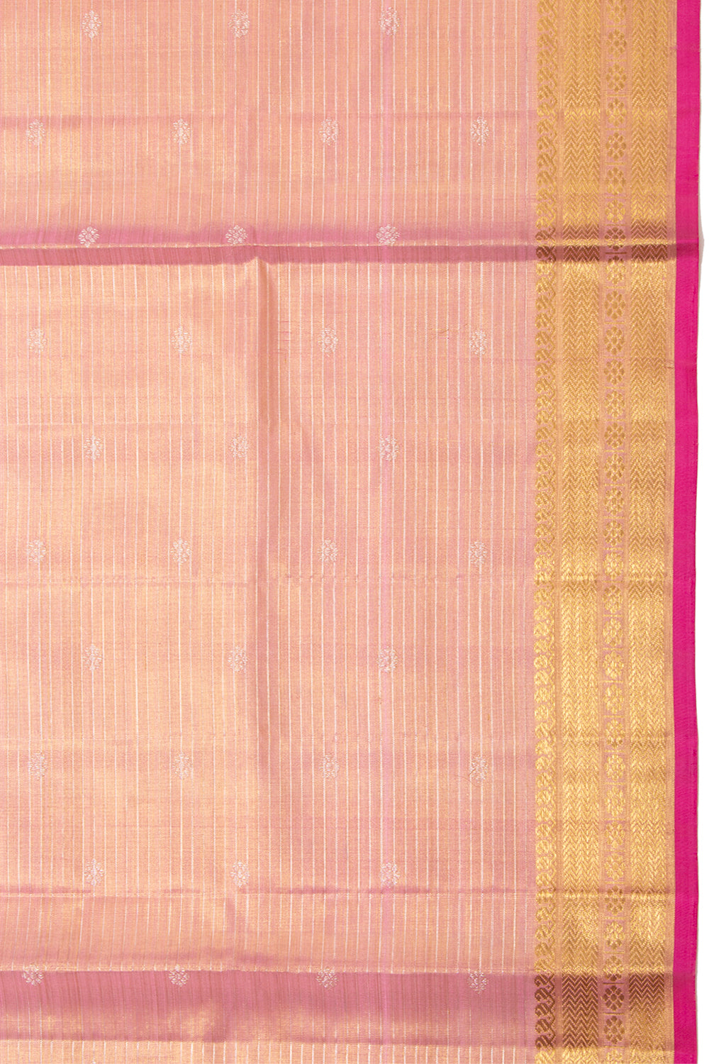 Kanchipuram Silk Tissue Horizontal Lines Pink Saree With Small Border