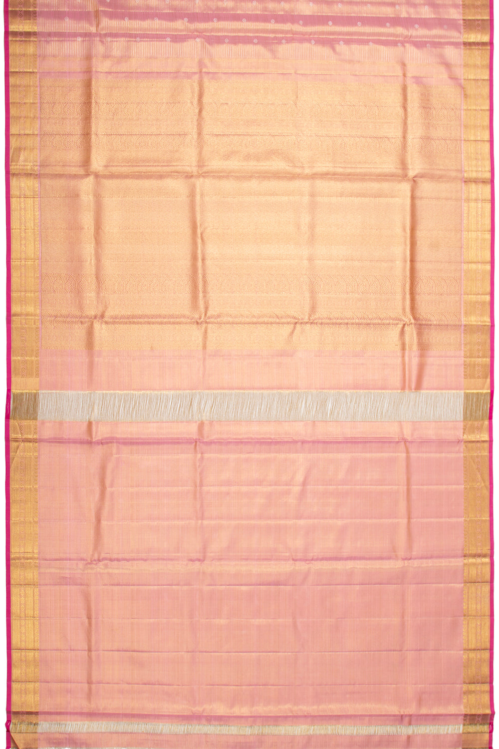 Kanchipuram Silk Tissue Horizontal Lines Pink Saree With Small Border