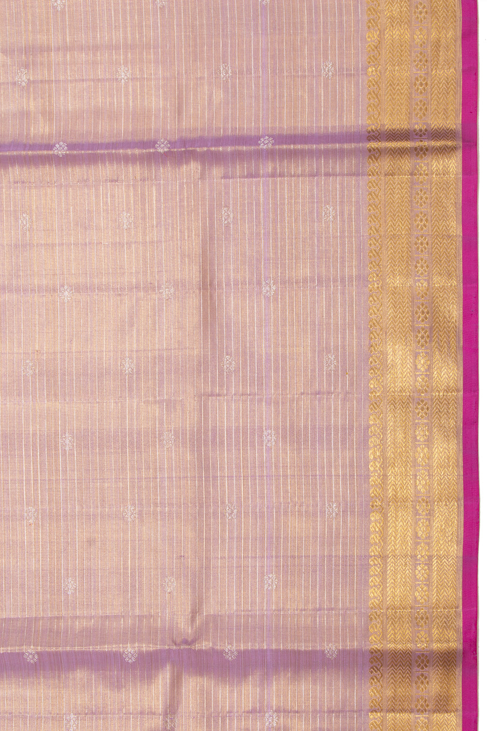 Kanchipuram Silk Tissue Horizontal Lines Lavender Saree With Small Border