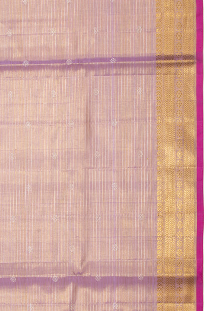 Kanchipuram Silk Tissue Horizontal Lines Lavender Saree With Small Border