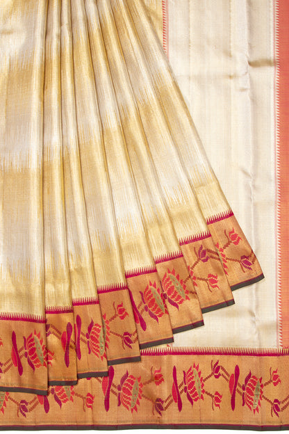 Kanchipuram Silk Tissue Gold And Silver Saree