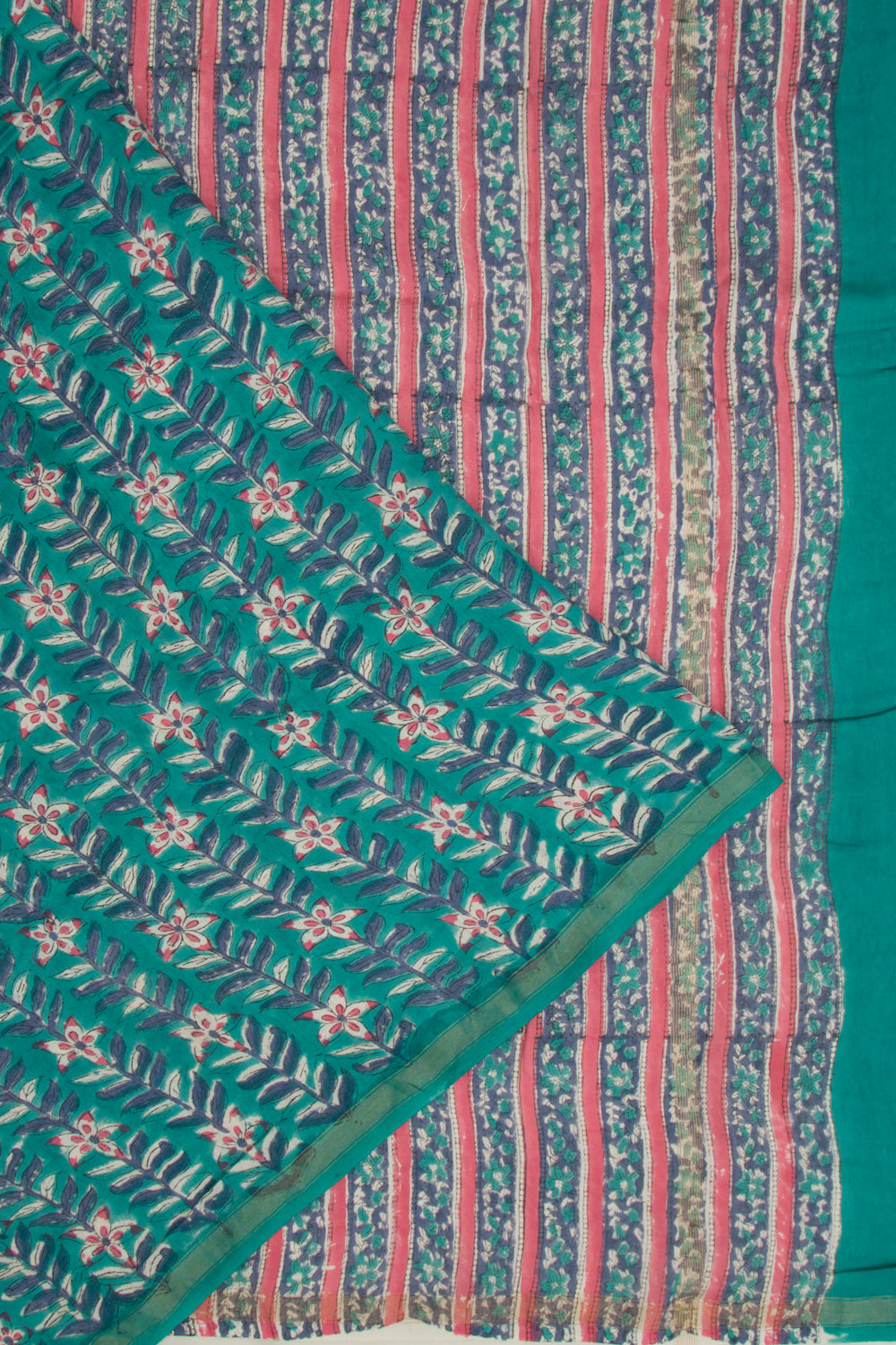 Chanderi Cotton Floral Printed Sea Green Saree