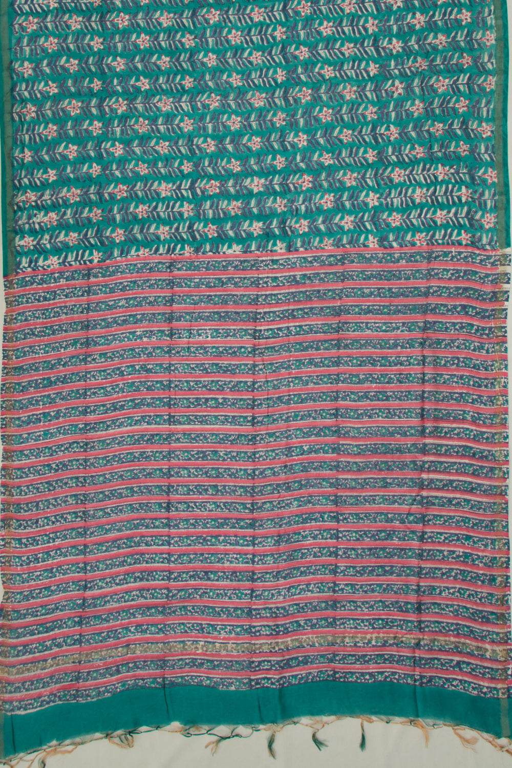 Chanderi Cotton Floral Printed Sea Green Saree