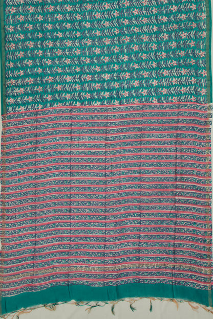 Chanderi Cotton Floral Printed Sea Green Saree
