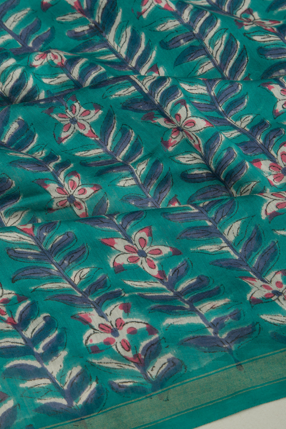 Chanderi Cotton Floral Printed Sea Green Saree