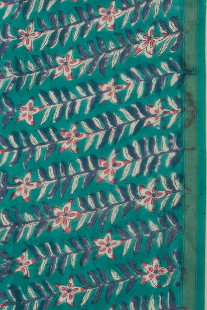 Chanderi Cotton Floral Printed Sea Green Saree