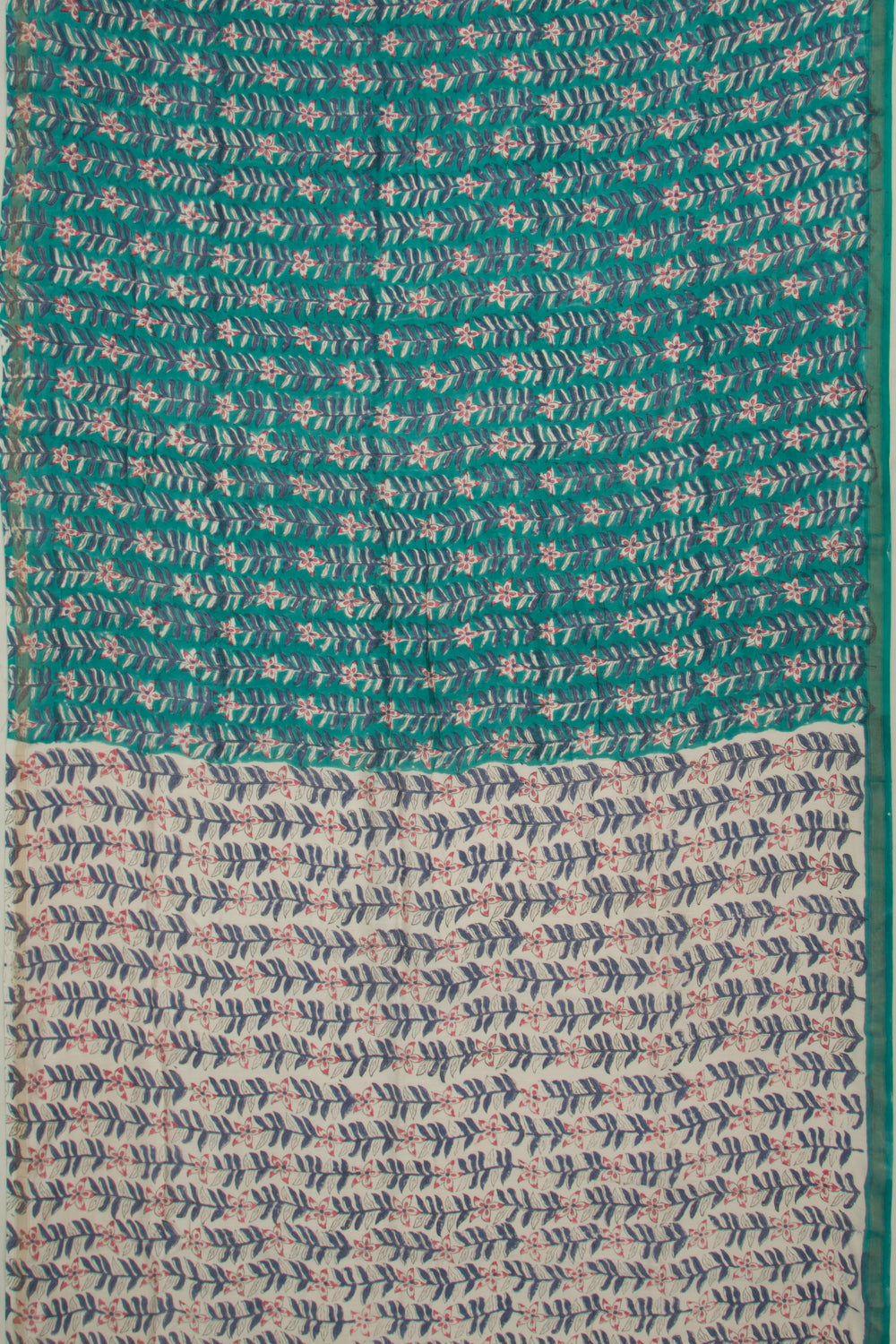 Chanderi Cotton Floral Printed Sea Green Saree