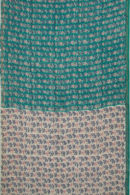 Chanderi Cotton Floral Printed Sea Green Saree
