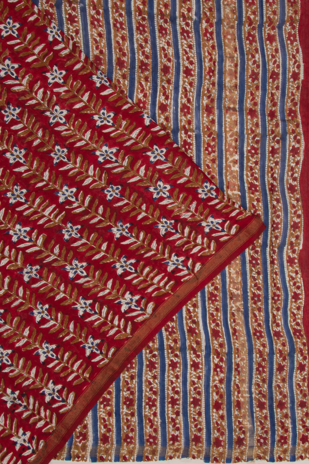 Chanderi Cotton Floral Block Printed Red Saree