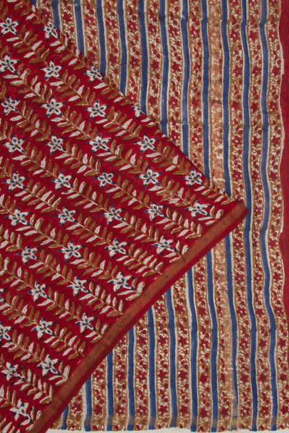 Chanderi Cotton Floral Block Printed Red Saree
