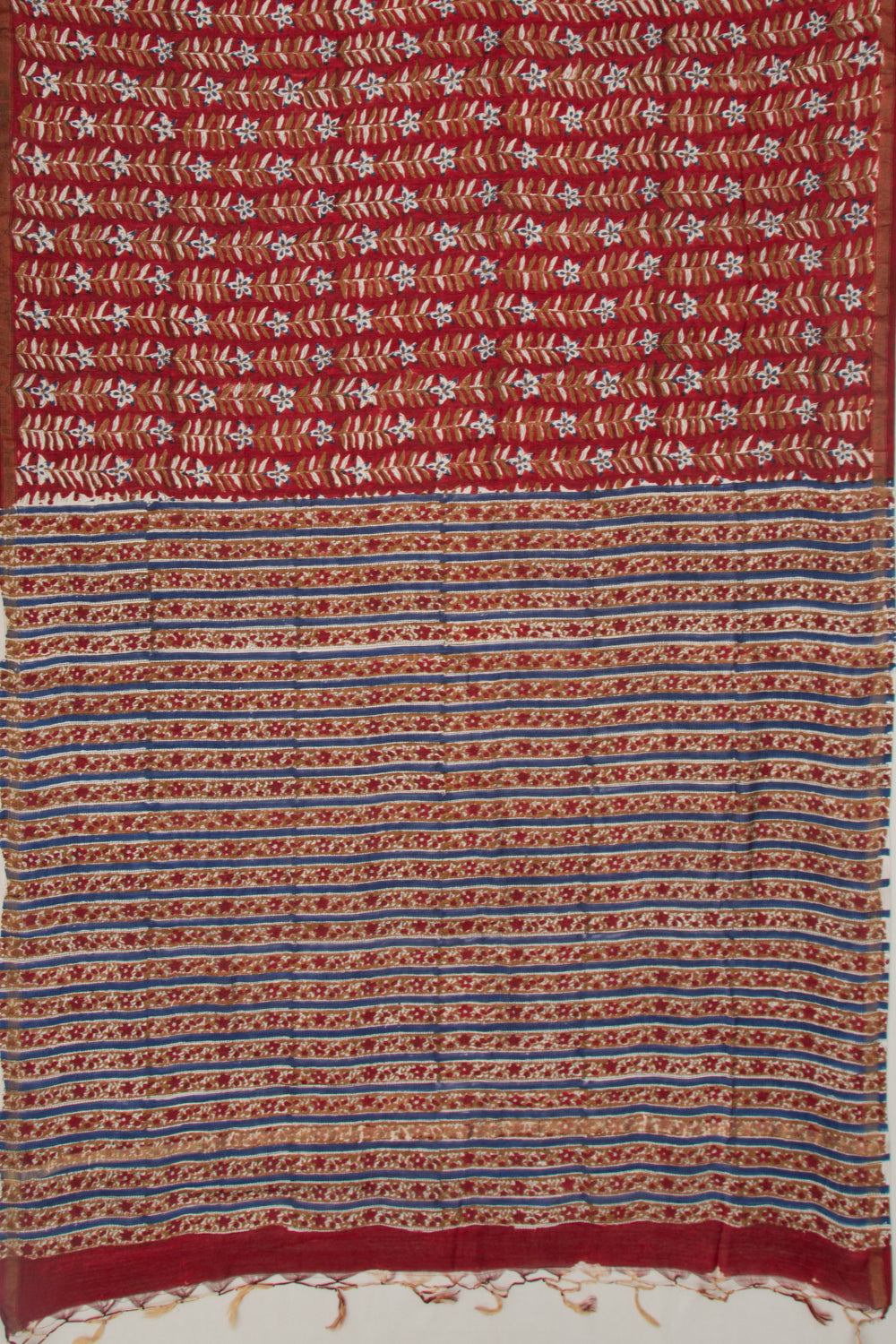 Chanderi Cotton Floral Block Printed Red Saree