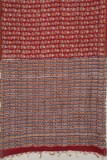 Chanderi Cotton Floral Block Printed Red Saree