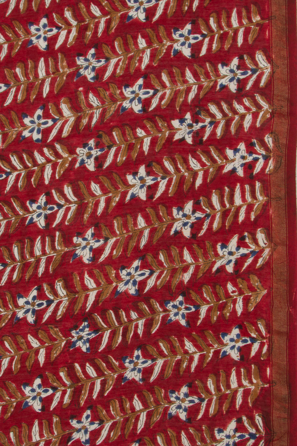 Chanderi Cotton Floral Block Printed Red Saree