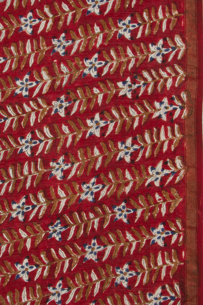 Chanderi Cotton Floral Block Printed Red Saree