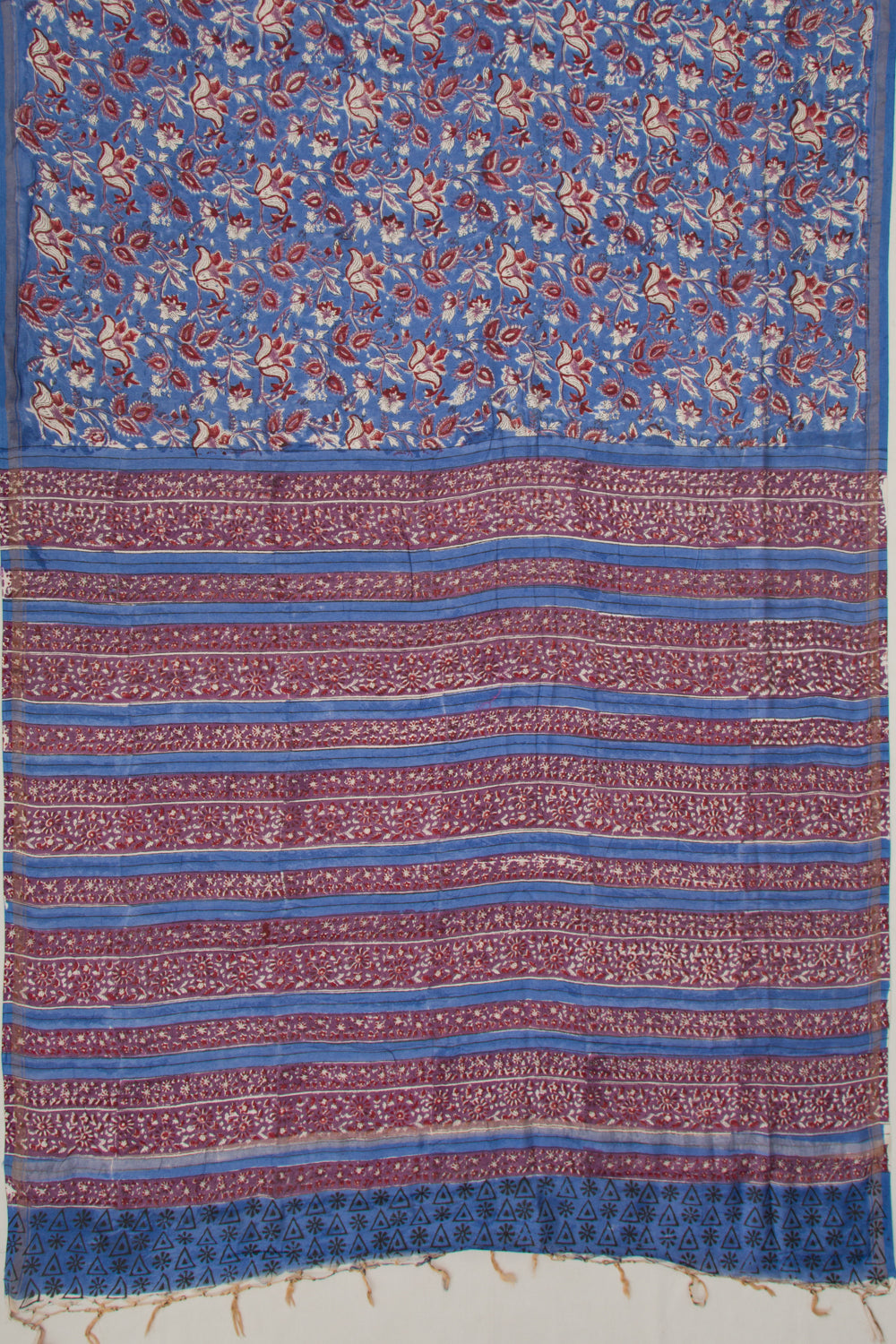 Chanderi Cotton Floral Block Printed Blue Saree