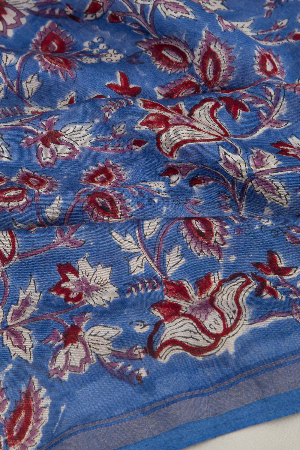 Chanderi Cotton Floral Block Printed Blue Saree