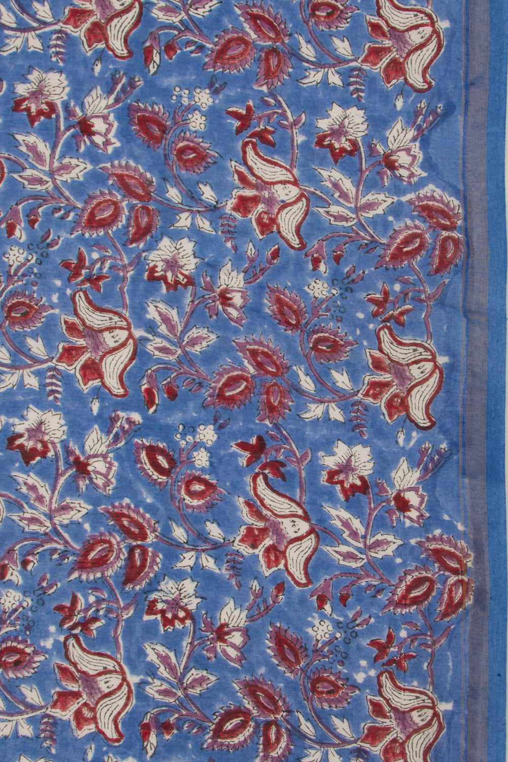 Chanderi Cotton Floral Block Printed Blue Saree
