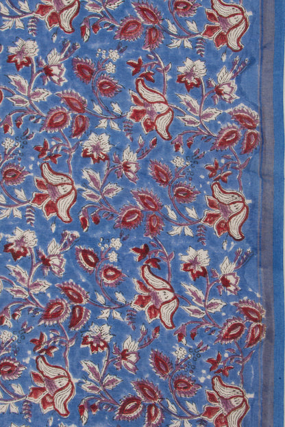 Chanderi Cotton Floral Block Printed Blue Saree