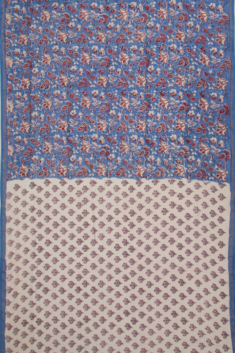 Chanderi Cotton Floral Block Printed Blue Saree