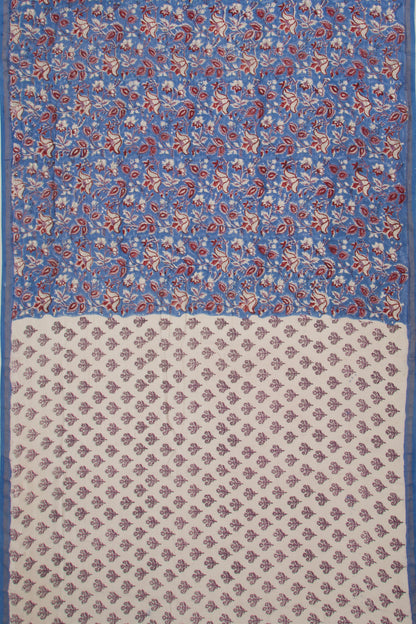 Chanderi Cotton Floral Block Printed Blue Saree