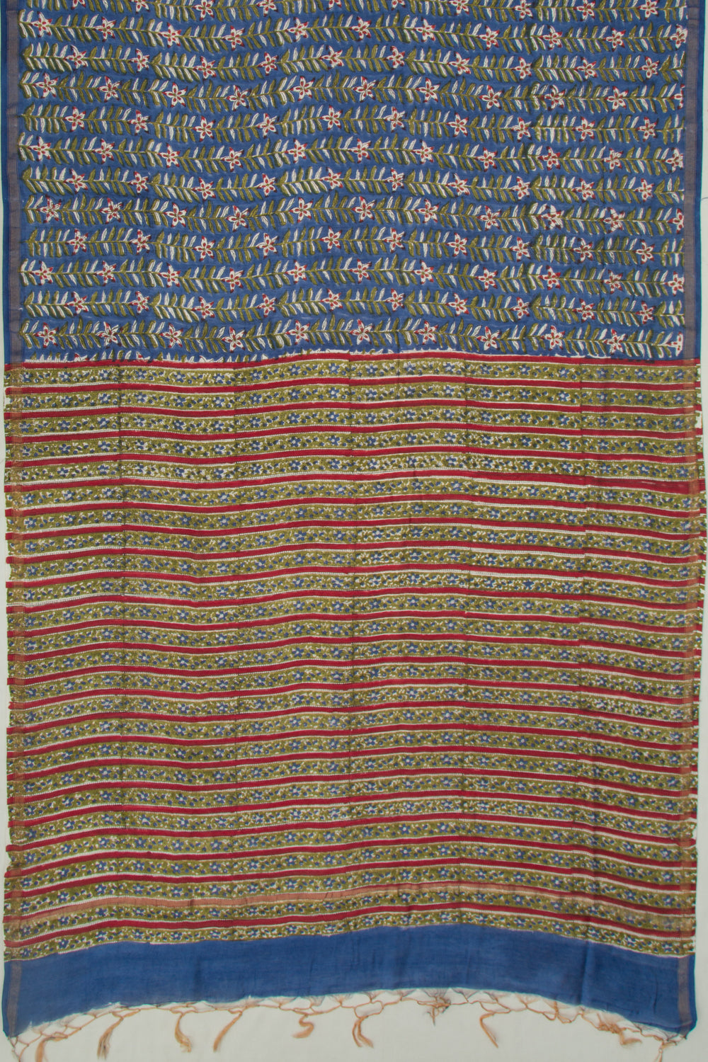 Chanderi Cotton Floral Block Printed Dark Blue Saree