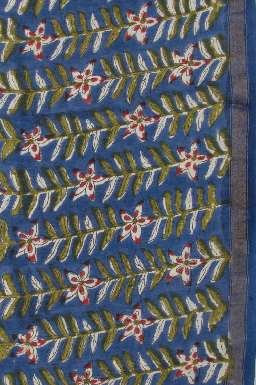 Chanderi Cotton Floral Block Printed Dark Blue Saree