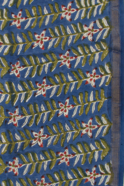 Chanderi Cotton Floral Block Printed Dark Blue Saree