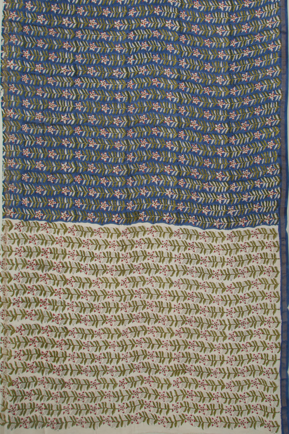 Chanderi Cotton Floral Block Printed Dark Blue Saree