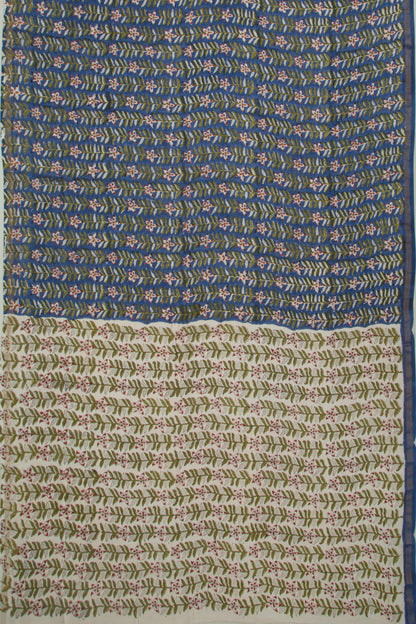 Chanderi Cotton Floral Block Printed Dark Blue Saree