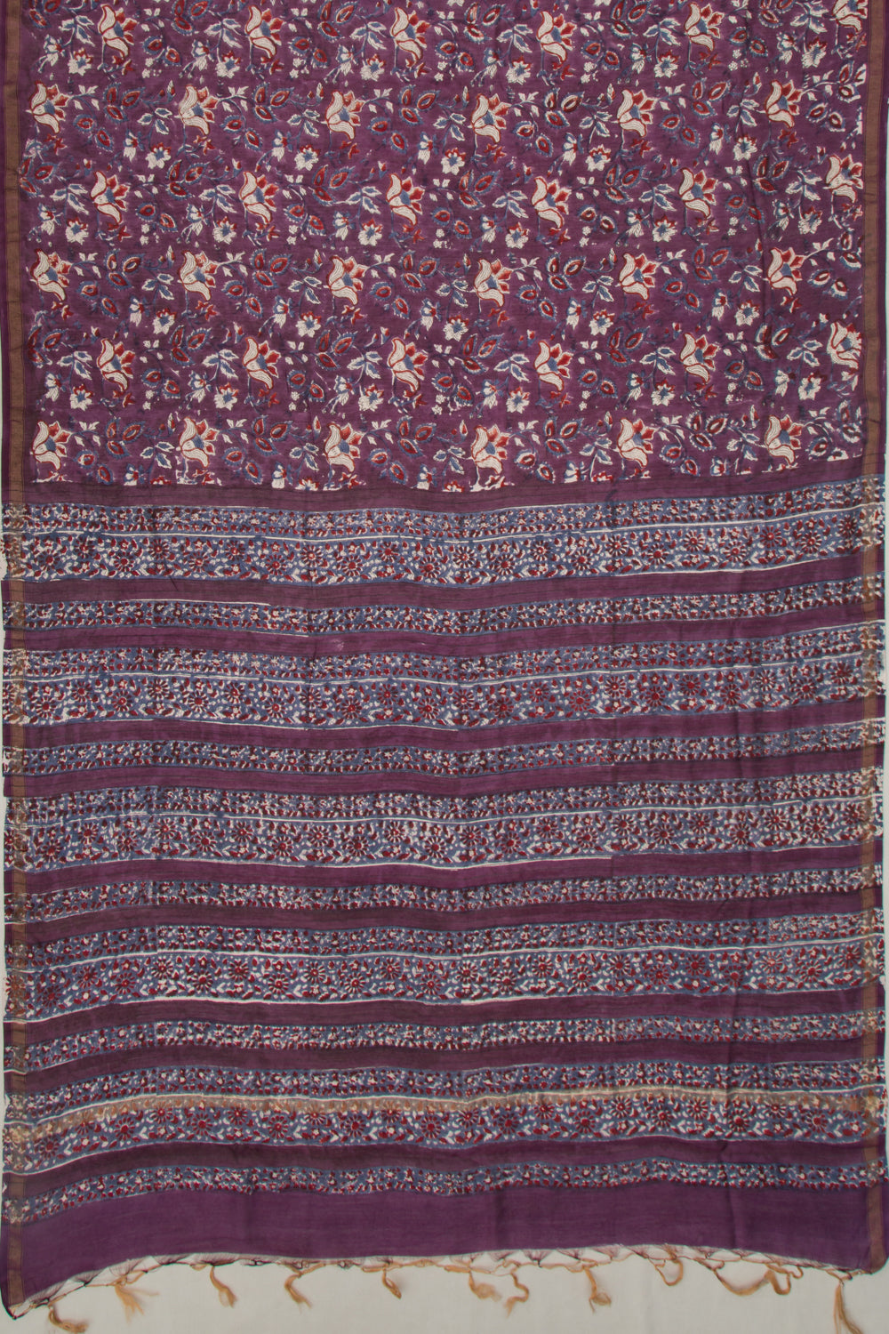 Chanderi Cotton Floral Block Printed Purple Saree