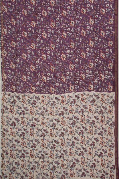 Chanderi Cotton Floral Block Printed Purple Saree