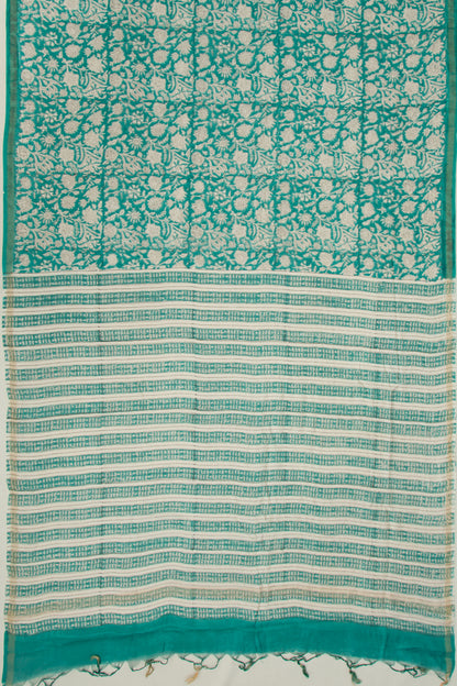Chanderi Cotton Floral Block Printed Pastel Sea Green Saree