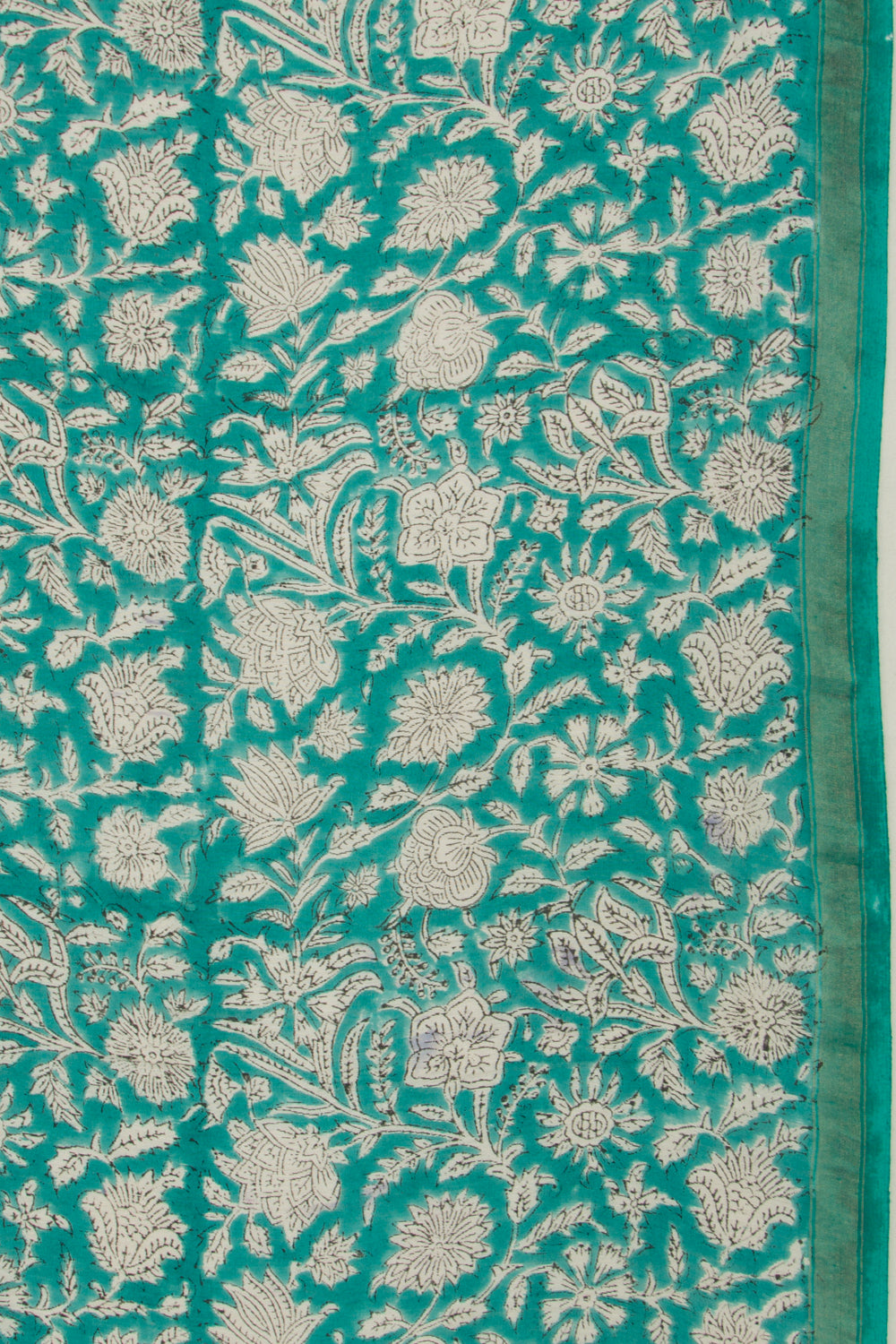 Chanderi Cotton Floral Block Printed Pastel Sea Green Saree