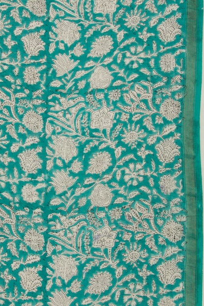 Chanderi Cotton Floral Block Printed Pastel Sea Green Saree