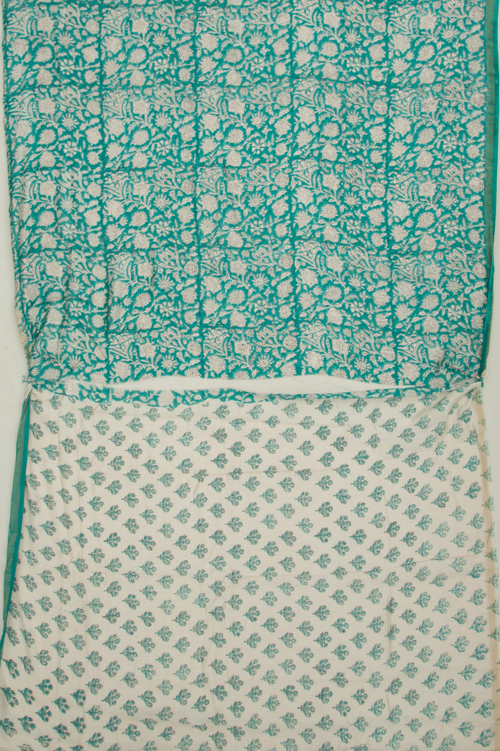 Chanderi Cotton Floral Block Printed Pastel Sea Green Saree