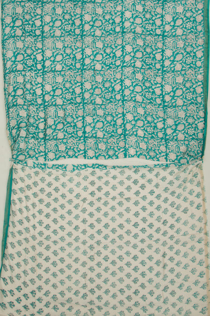 Chanderi Cotton Floral Block Printed Pastel Sea Green Saree