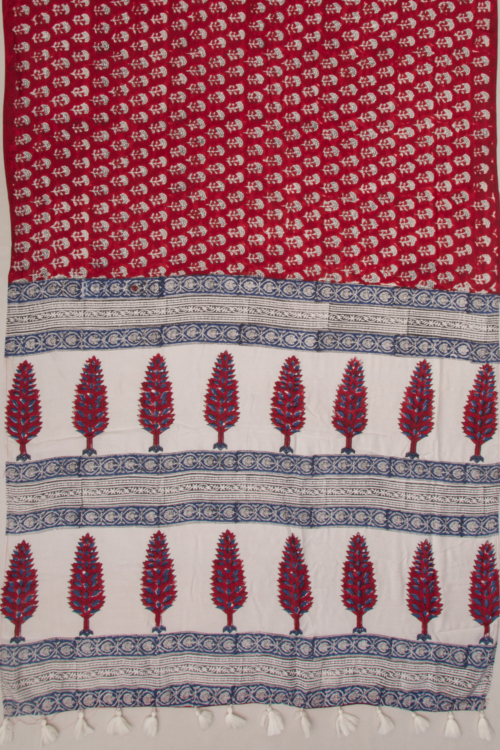 Chanderi Cotton Floral Block Printed Red Saree