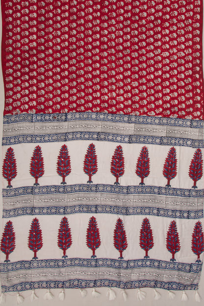 Chanderi Cotton Floral Block Printed Red Saree