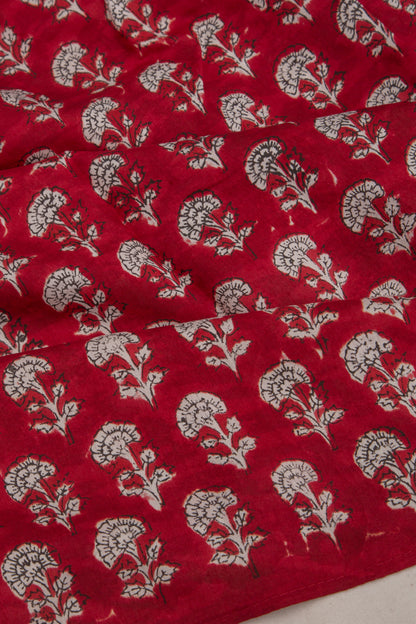 Chanderi Cotton Floral Block Printed Red Saree