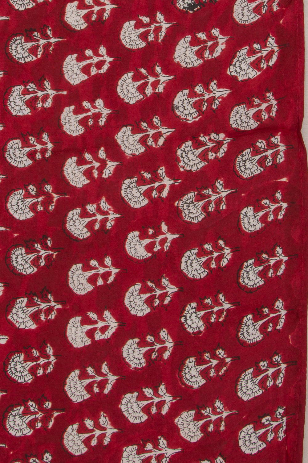 Chanderi Cotton Floral Block Printed Red Saree