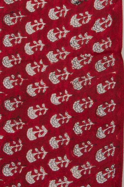 Chanderi Cotton Floral Block Printed Red Saree